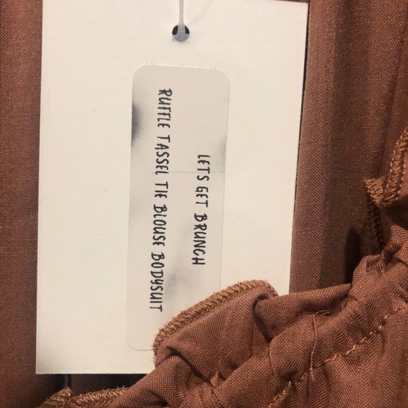 Women's Boutique Wishlist Rust Ruffled Tassel Blouse One Piece Bodysuit S/M/L - Picture 9 of 10